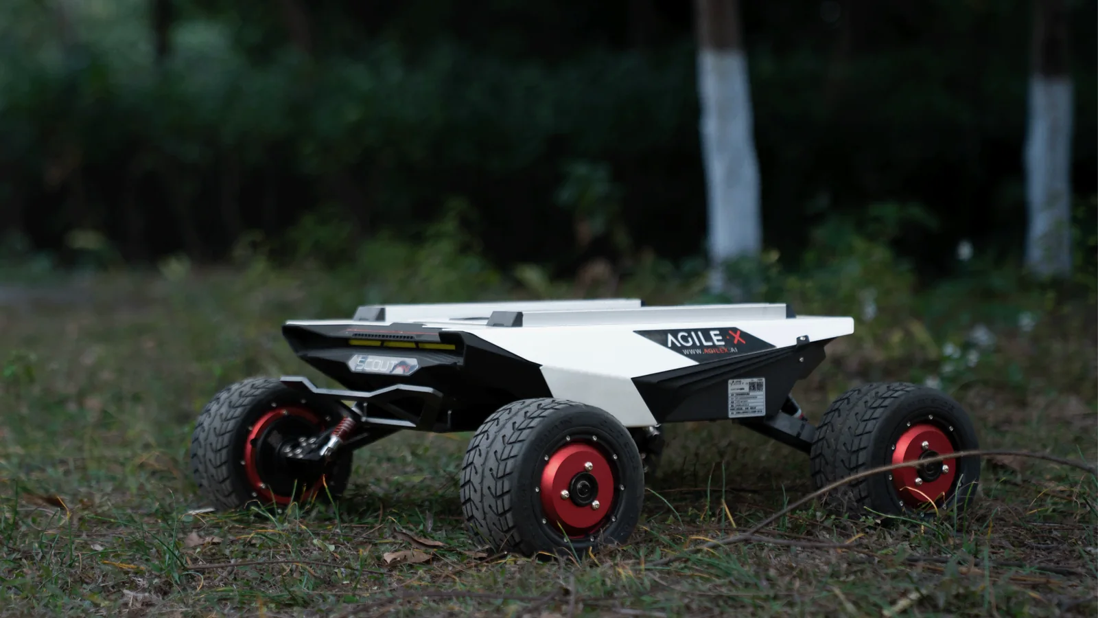 SCOUT MINI na trawie wśród drzew - kompaktowa platforma terenowa 4WD (zdjęcie producenta)